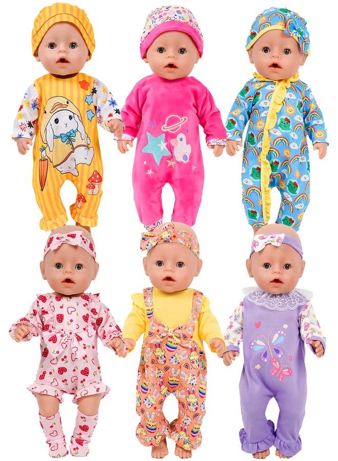 WONDOLL 6 Sets 14-16 Inch Baby Doll Clothes, New Born Doll Outfits with Rompers & Accessories for 16-inch Soft Body Dolls (43cm, No Doll) - Image 1